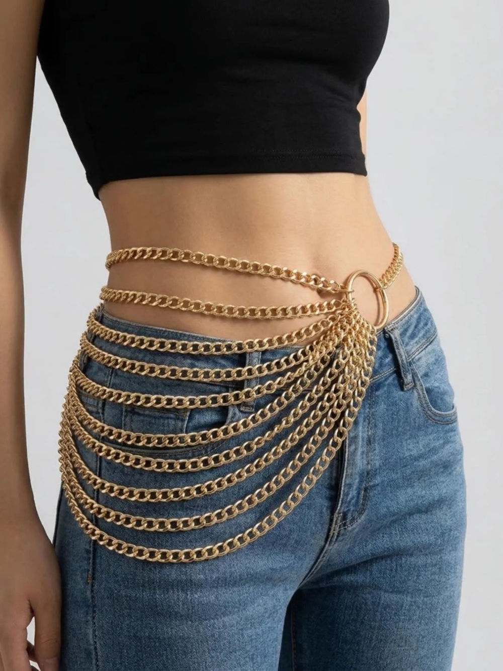 Gold Multi-Layer Chain Waist Belt Adjustable - Picture 3 of 5